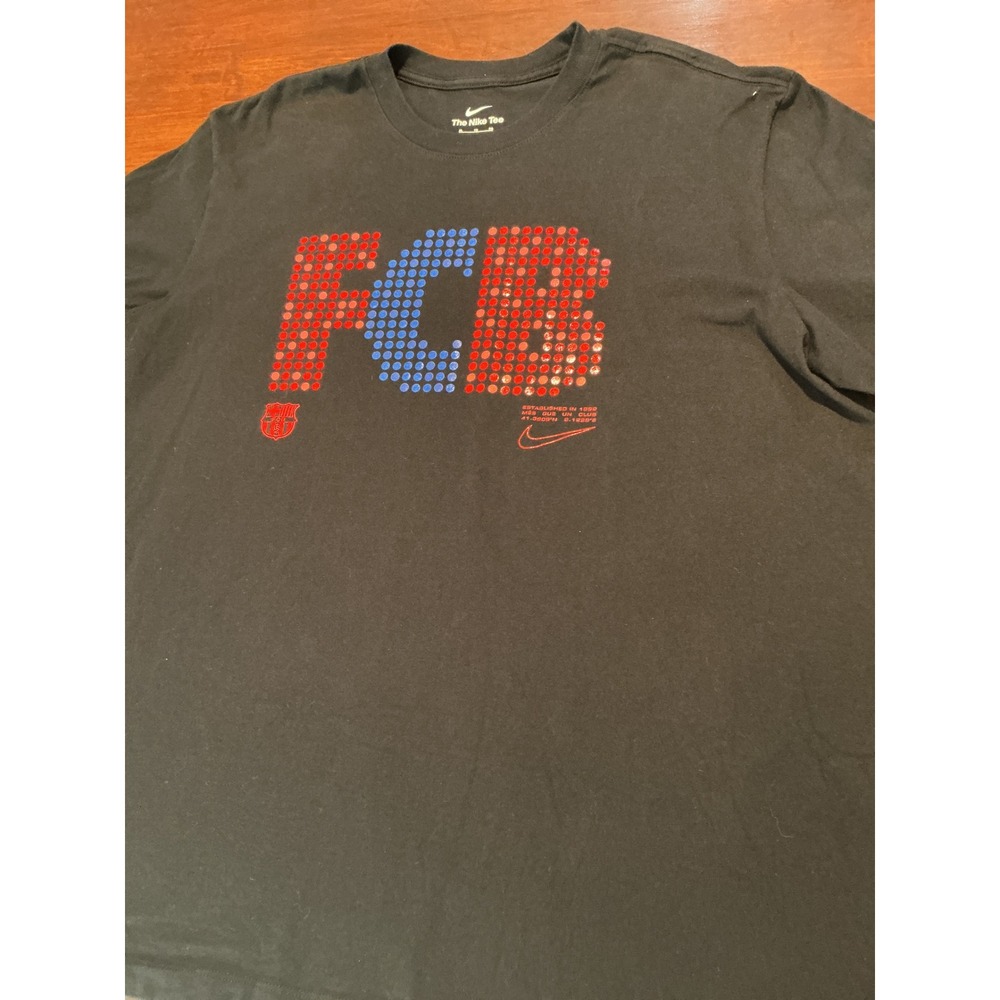 Nike FC Barcelona FCB Soccer Graphic T-Shirt Mens XL Black Short Sleeve Tee